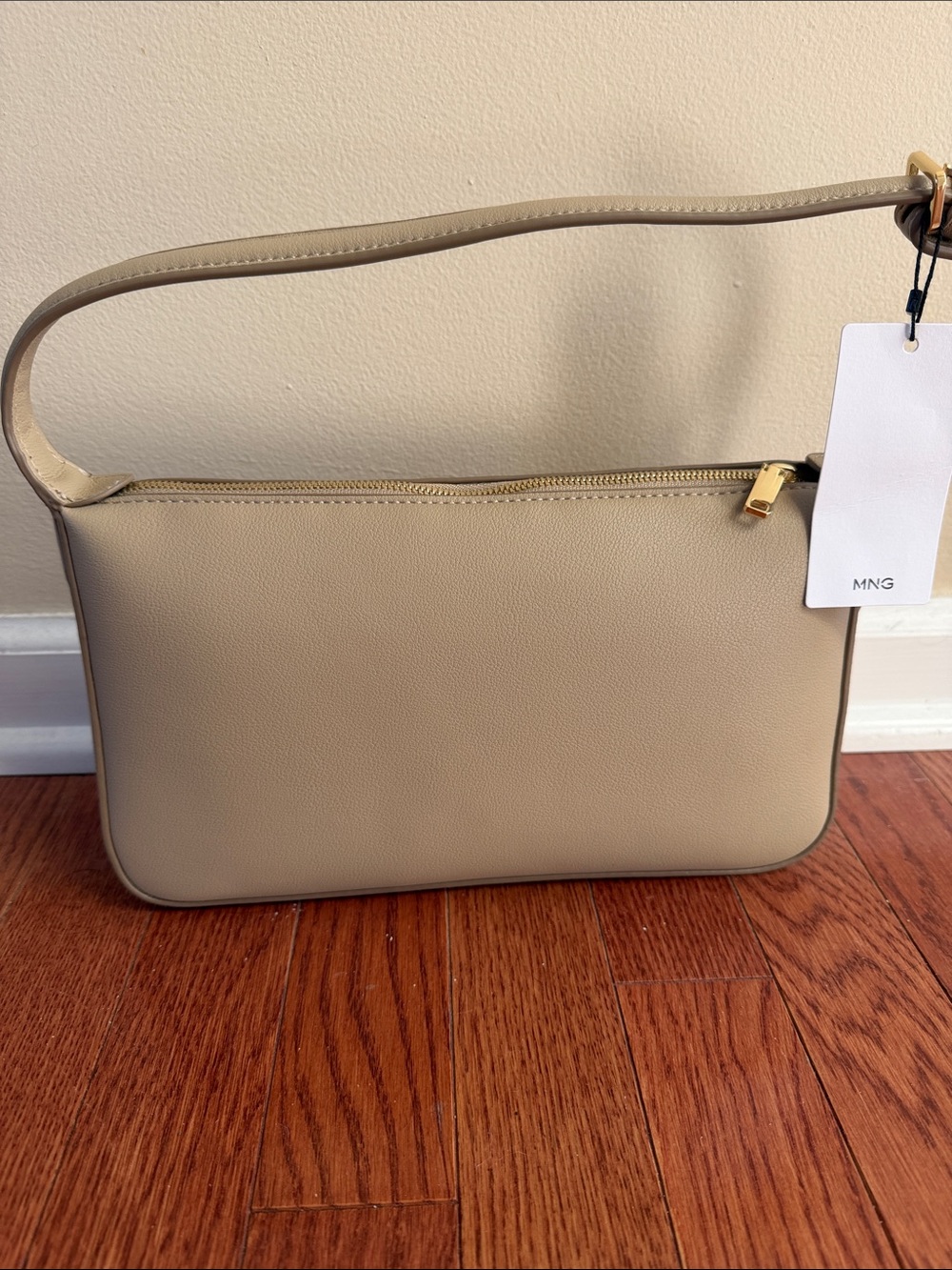 Mango Taupe Shoulder Bag with Gold Hardware